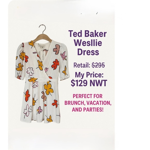Ted Baker WESLLIE FLORAL WRAP FRONT DRESS IN WHITE Size 1 / XS / 0-2 NEW - Picture 17 of 17